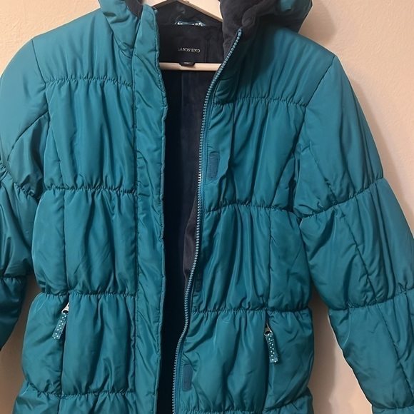 Lands End XL Juniors cozy dark turquoise jacket with hoddie inner soft fabric - Picture 9 of 15